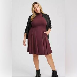 Torrid Mini Super Soft Rib Elbow Mock Neck Dress in Burgundy NWT in 2X